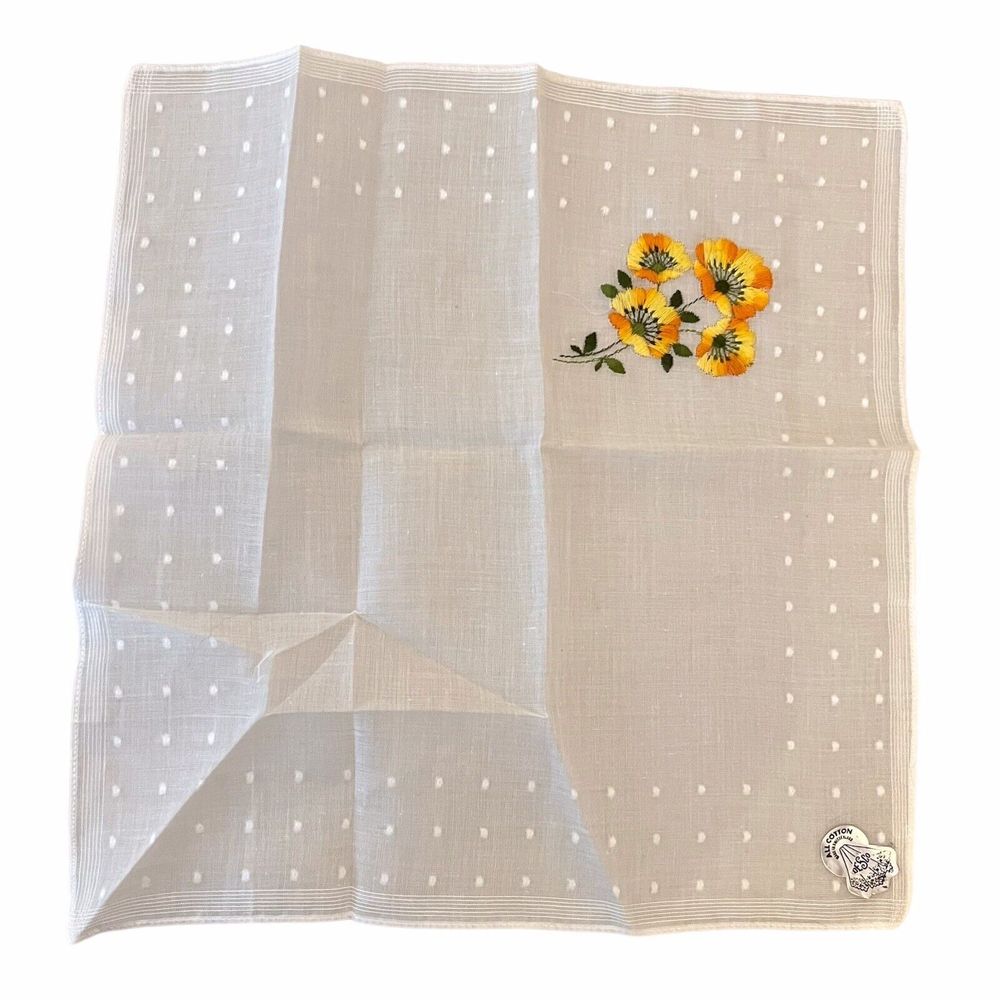Vintage 1950s‎ Desco Handkerchief Hankie Yellow Green Floral 100% Cotton UNUSED